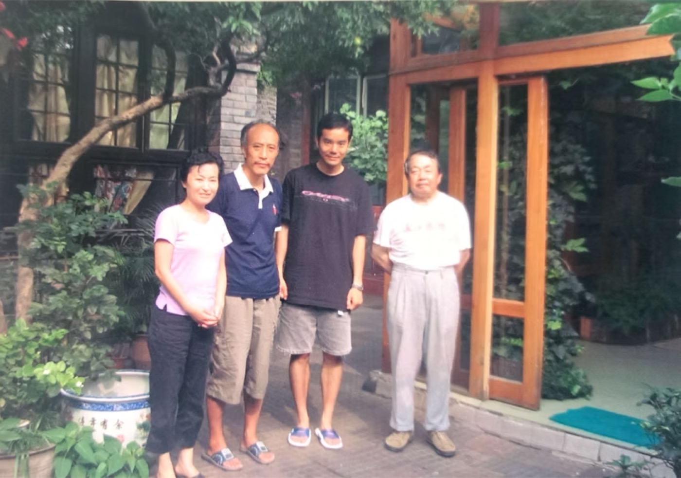 Friends at the courtyard entrance